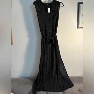 Gap Sz S NWT sleeveless maxi-length shirt dress in black rayon, full button